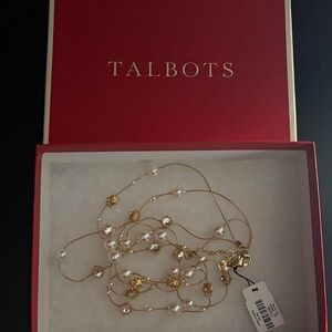 Talbots Gold Necklace with Pearls and Gem Accents